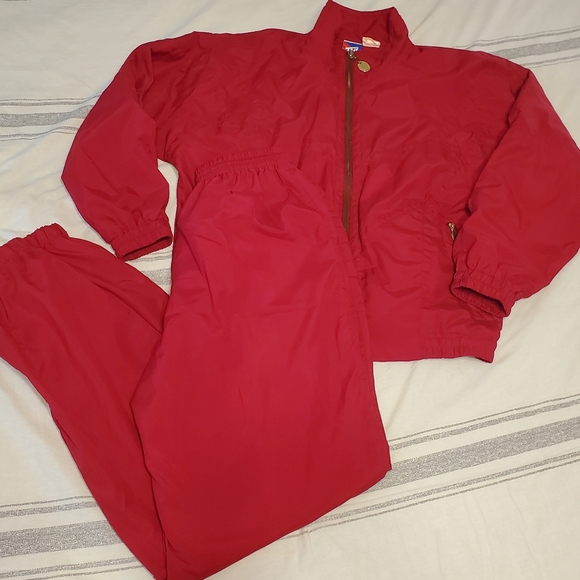 Vintage Tracksuit Women's Jacket Pants Joggers Tail Golf Tennis Red Zipper SZ:S - Picture 1 of 11